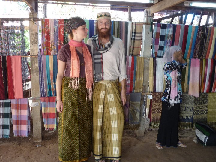 Trying on traditional Cham clothing